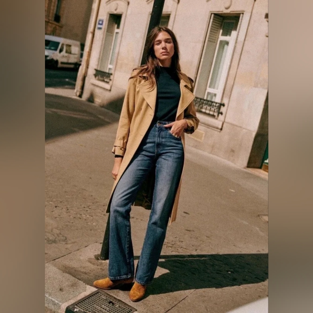 Sezane Serge Trousers Dark Blue
